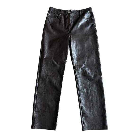Wilfred Aritzia Chocolate Brown Vegan Faux Leather Pants Straight Leg Size 12 - Picture 1 of 12